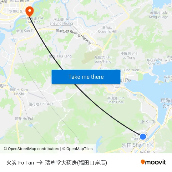 火炭 Fo Tan to 瑞草堂大药房(福田口岸店) map