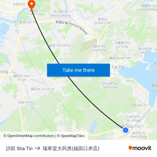 沙田 Sha Tin to 瑞草堂大药房(福田口岸店) map