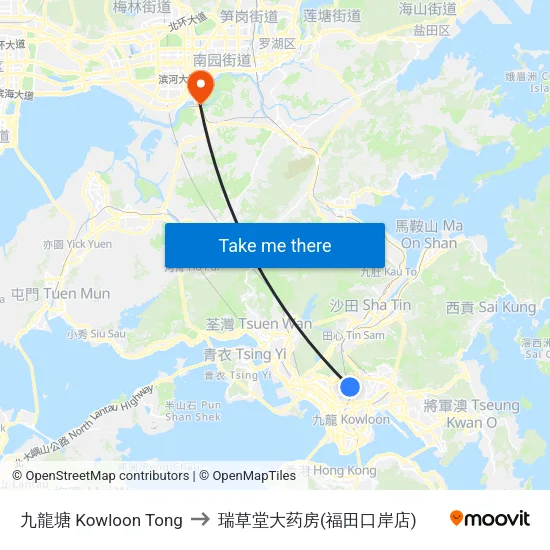 九龍塘 Kowloon Tong to 瑞草堂大药房(福田口岸店) map