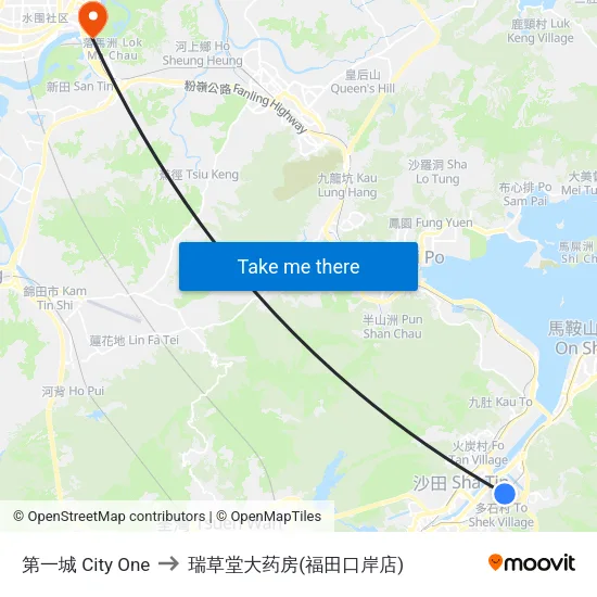 第一城 City One to 瑞草堂大药房(福田口岸店) map