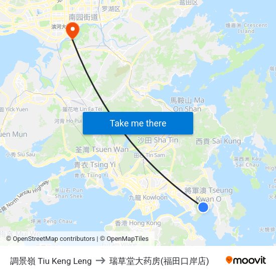 調景嶺 Tiu Keng Leng to 瑞草堂大药房(福田口岸店) map