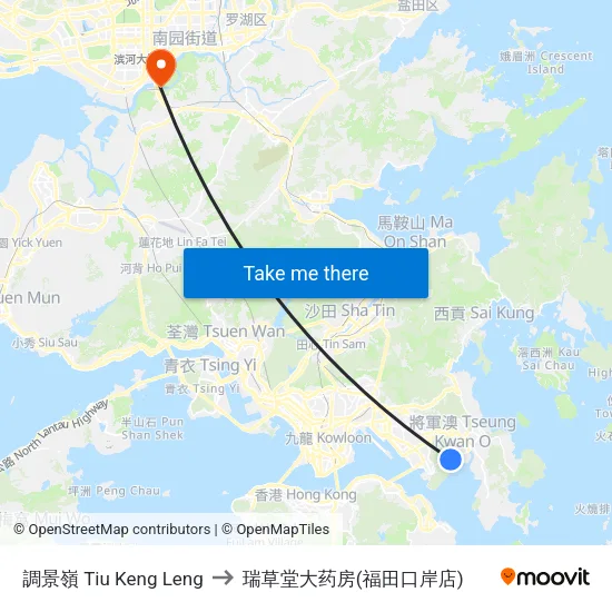 調景嶺 Tiu Keng Leng to 瑞草堂大药房(福田口岸店) map