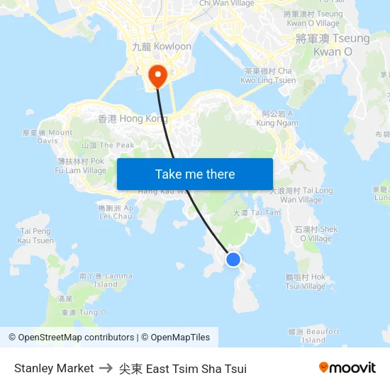 Stanley Market to 尖東 East Tsim Sha Tsui map