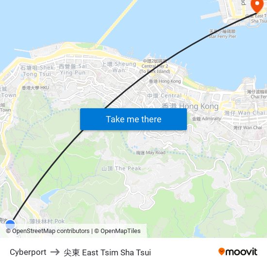 Cyberport to 尖東 East Tsim Sha Tsui map