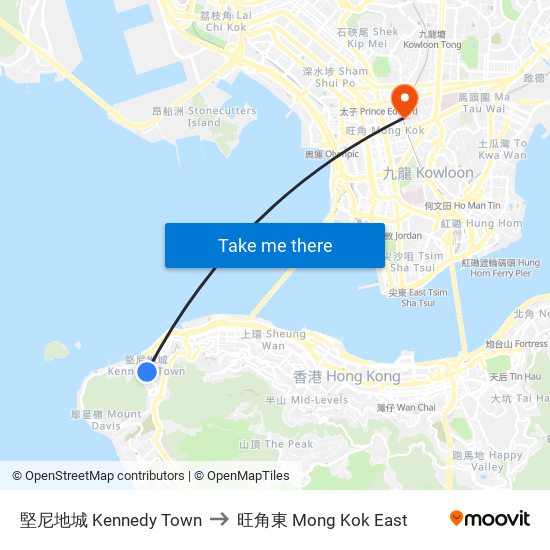 堅尼地城 Kennedy Town to 旺角東 Mong Kok East map