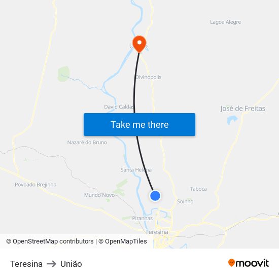 Teresina to União map