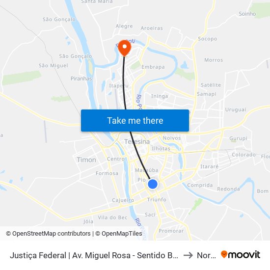 Justiça Federal | Av. Miguel Rosa - Sentido Bairro to Norte map