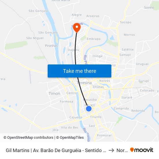 Gil Martins | Av. Barão De Gurguéia - Sentido Bairro to Norte map