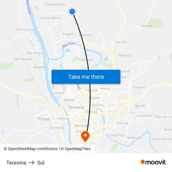 Teresina to Sul map