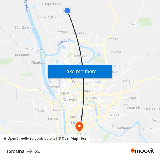 Teresina to Sul map