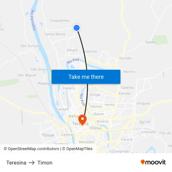 Teresina to Timon map