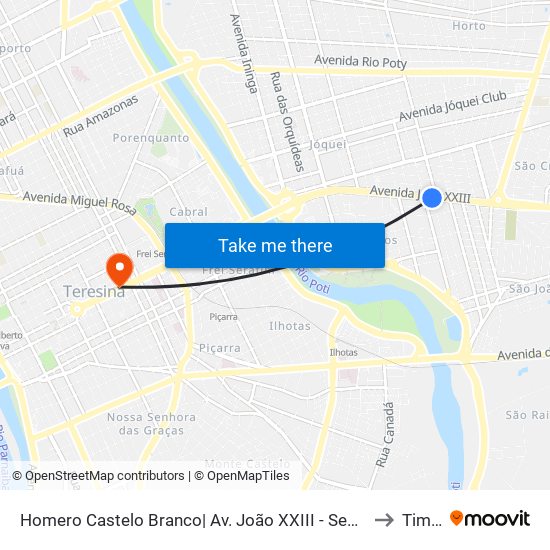 Homero Castelo Branco| Av. João XXIII - Sentido Bairro to Timon map