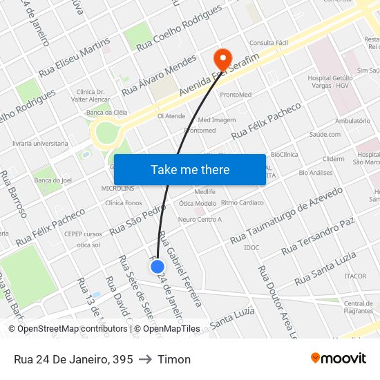 Rua 24 De Janeiro, 395 to Timon map