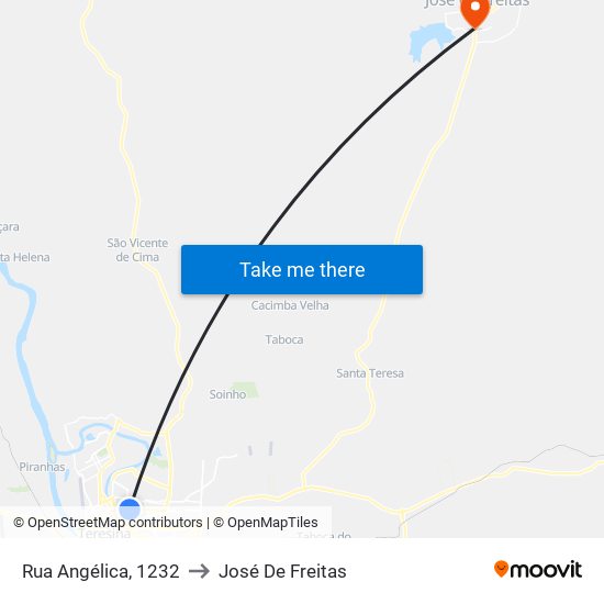 Rua Angélica, 1232 to José De Freitas map