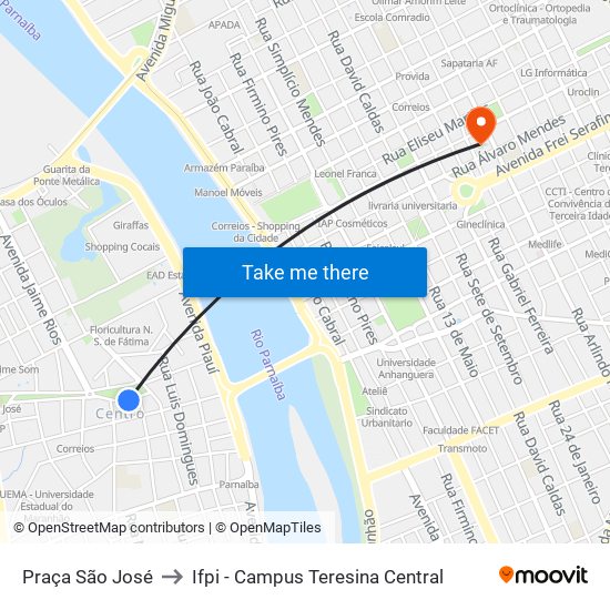 Praça São José to Ifpi - Campus Teresina Central map