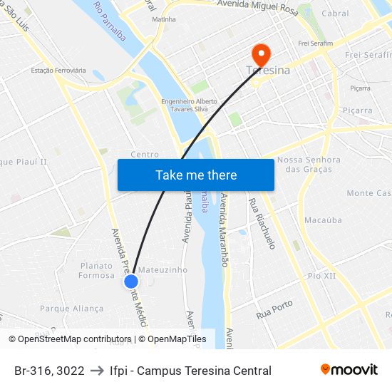 Br-316, 3022 to Ifpi - Campus Teresina Central map