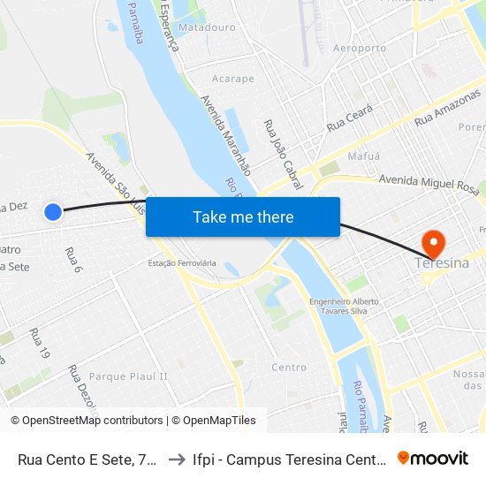 Rua Cento E Sete, 786 to Ifpi - Campus Teresina Central map