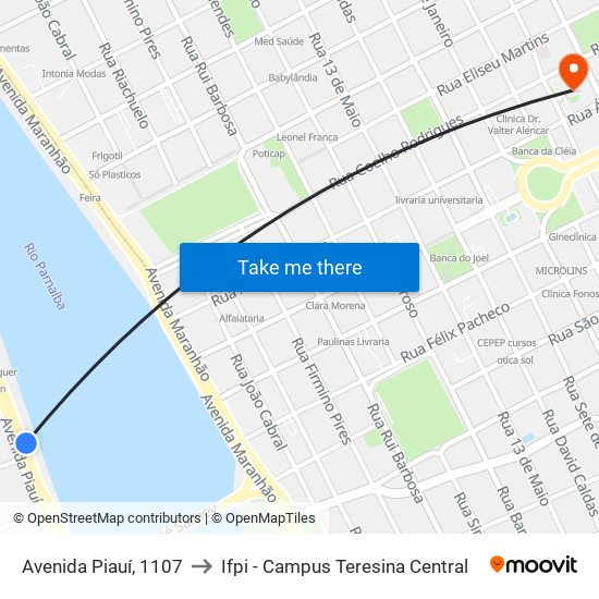 Avenida Piauí, 1107 to Ifpi - Campus Teresina Central map