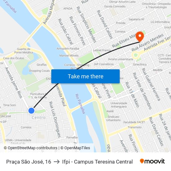 Praça São José, 16 to Ifpi - Campus Teresina Central map