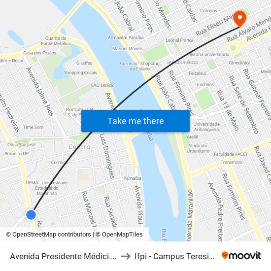 Avenida Presidente Médici. 1917-1999 to Ifpi - Campus Teresina Central map