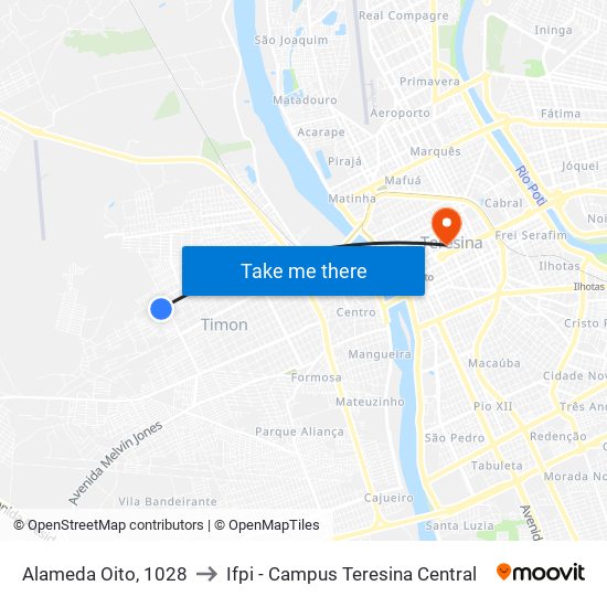 Alameda Oito, 1028 to Ifpi - Campus Teresina Central map