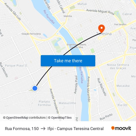 Rua Formosa, 150 to Ifpi - Campus Teresina Central map