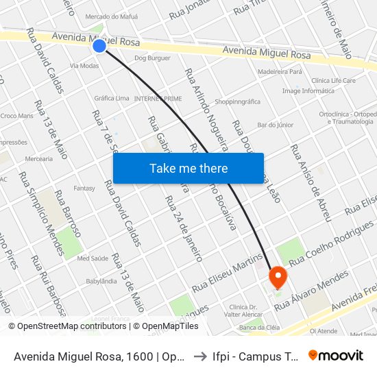 Avenida Miguel Rosa, 1600 | Oposto Ao Viaduto Do Mafuá to Ifpi - Campus Teresina Central map