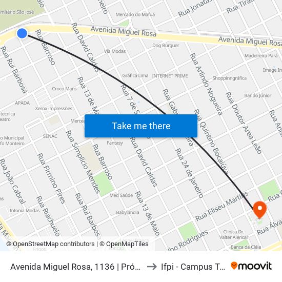Avenida Miguel Rosa, 1136 | Próximo Ao Cemitério São José to Ifpi - Campus Teresina Central map