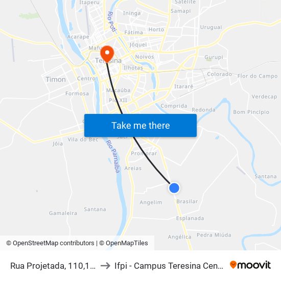 Rua Projetada, 110,142 to Ifpi - Campus Teresina Central map