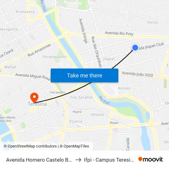 Avenida Homero Castelo Branco, 1230 to Ifpi - Campus Teresina Central map
