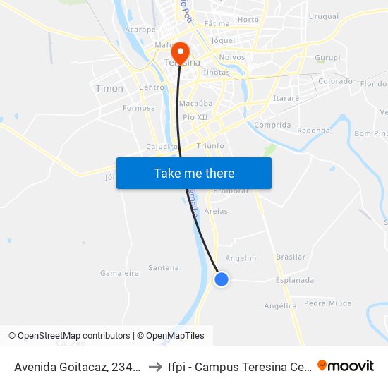 Avenida Goitacaz, 234-850 to Ifpi - Campus Teresina Central map