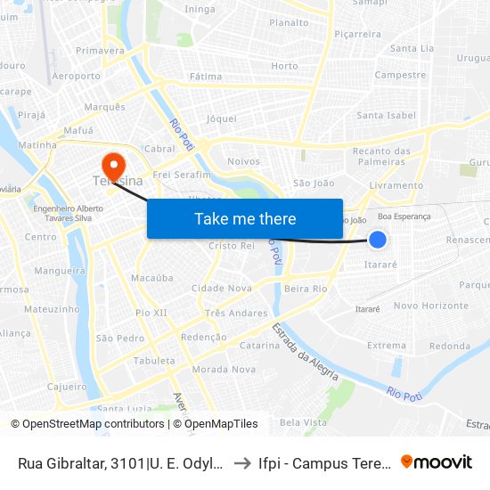 Rua Gibraltar, 3101|U. E. Odylo De Brito Ramos to Ifpi - Campus Teresina Central map