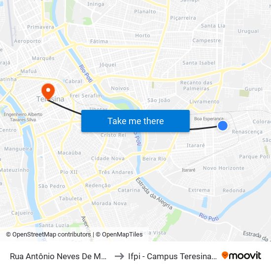 Rua Antônio Neves De Melo, 4960 to Ifpi - Campus Teresina Central map