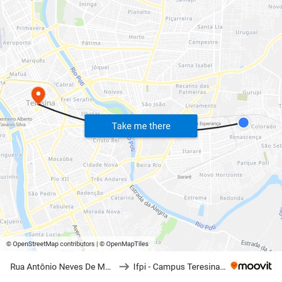 Rua Antônio Neves De Melo, 5879 to Ifpi - Campus Teresina Central map