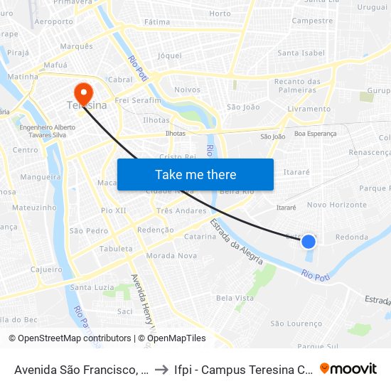 Avenida São Francisco, 3879 to Ifpi - Campus Teresina Central map