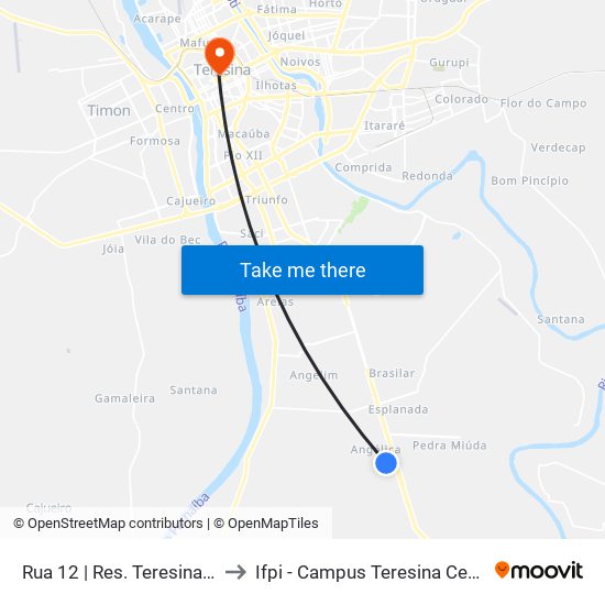 Rua 12 | Res. Teresina Sul to Ifpi - Campus Teresina Central map