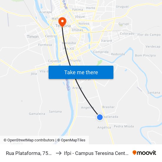 Rua Plataforma, 7514 to Ifpi - Campus Teresina Central map