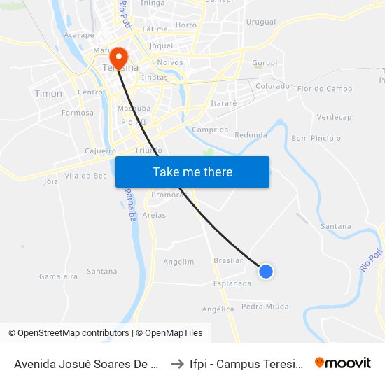 Avenida Josué Soares De Oliveira, 400 to Ifpi - Campus Teresina Central map