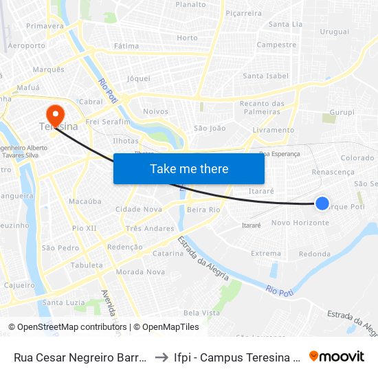 Rua Cesar Negreiro Barro, 3382 to Ifpi - Campus Teresina Central map