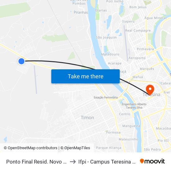 Ponto Final Resid. Novo Tempo to Ifpi - Campus Teresina Central map