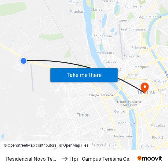 Residencial Novo Tempo to Ifpi - Campus Teresina Central map