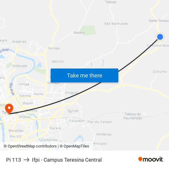 Pi 113 to Ifpi - Campus Teresina Central map