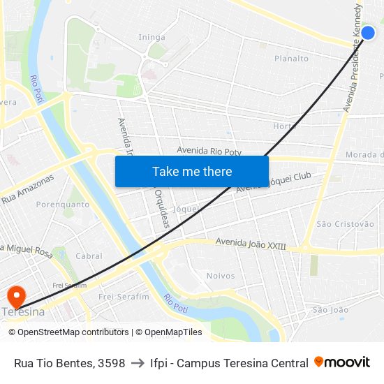 Rua Tio Bentes, 3598 to Ifpi - Campus Teresina Central map