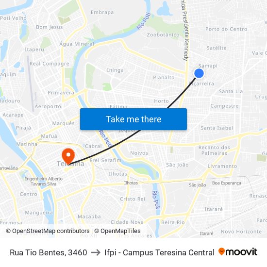 Rua Tio Bentes, 3460 to Ifpi - Campus Teresina Central map