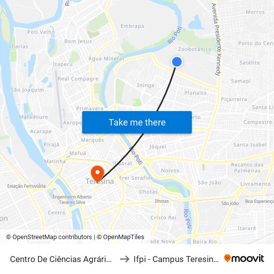 Centro De Ciências Agrárias - Cca 14 to Ifpi - Campus Teresina Central map