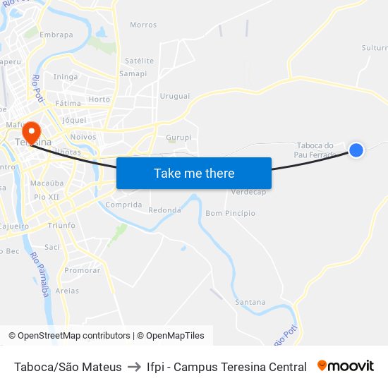 Taboca/São Mateus to Ifpi - Campus Teresina Central map