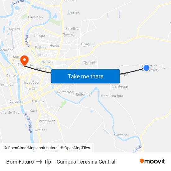 Bom Futuro to Ifpi - Campus Teresina Central map