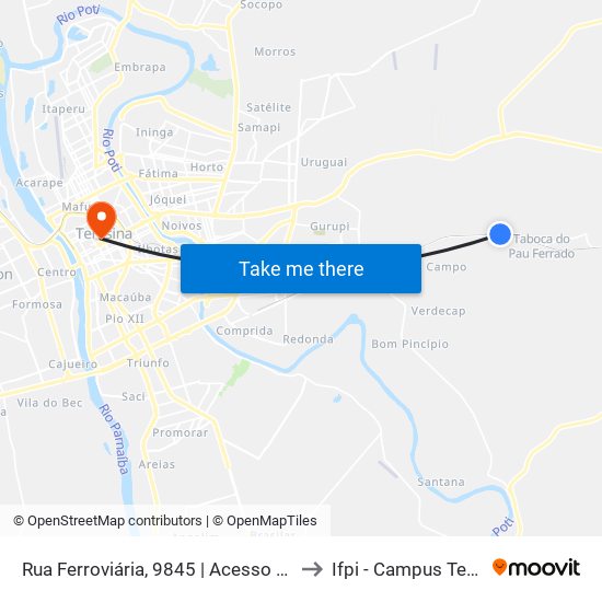 Rua Ferroviária, 9845 | Acesso Ao Pq. Bumerangue 02 to Ifpi - Campus Teresina Central map