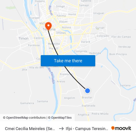 Cmei Cecília Meireles (Sent. Centro) to Ifpi - Campus Teresina Central map