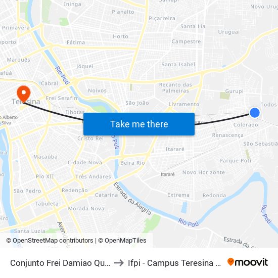 Conjunto Frei Damiao Qu 26, 21 to Ifpi - Campus Teresina Central map